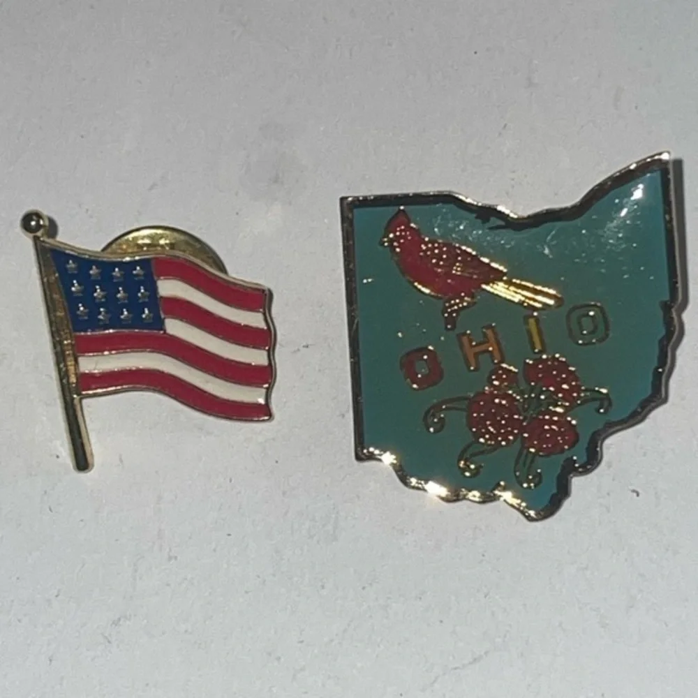 Ohio State Cardinal Pin American Flag Pins